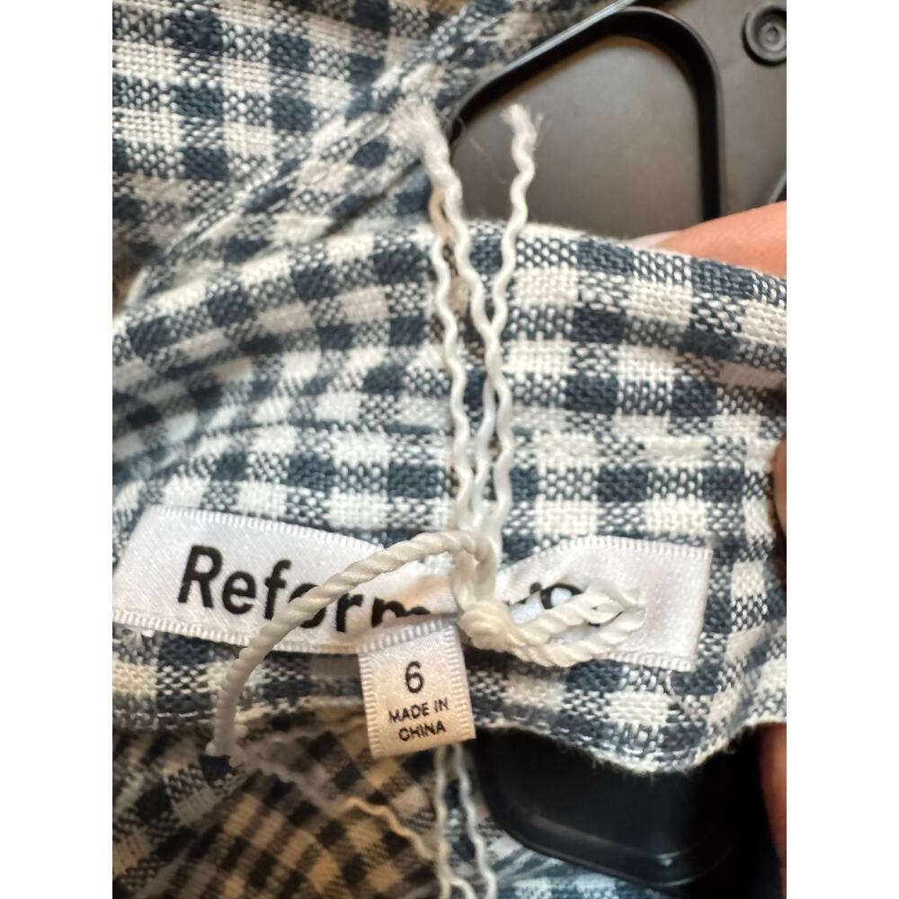 REFORMATION Tace Gingham Linen Halter Midi Dress - Size 6 - Picture 6 of 8
